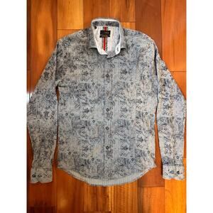 Eight X Premium Men’s Large Button-Up Dress Shirt, Slim Fit, Blue Paisley